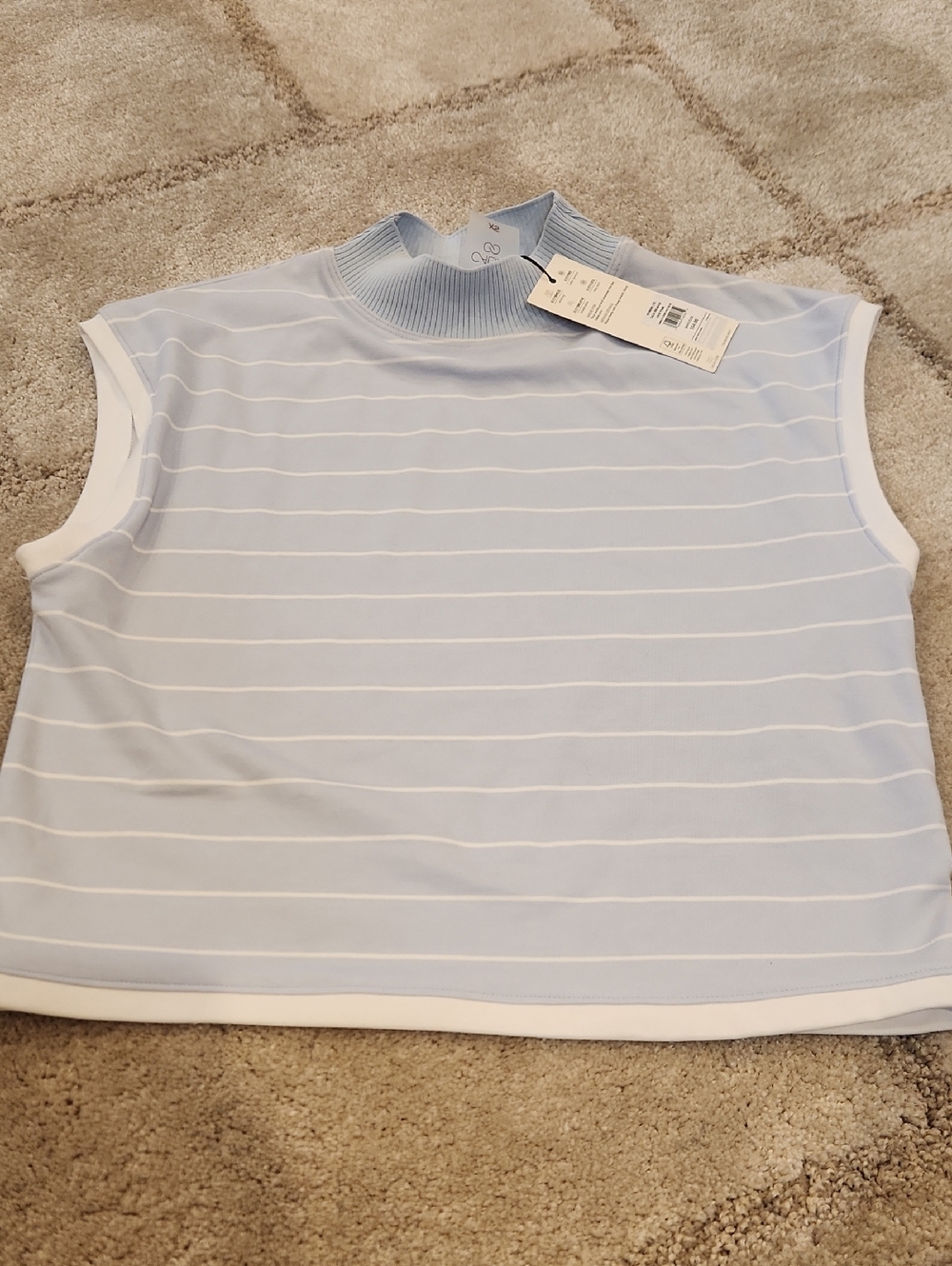 Calia Rib Mock Crop Tank Pale Blue And White Stripes